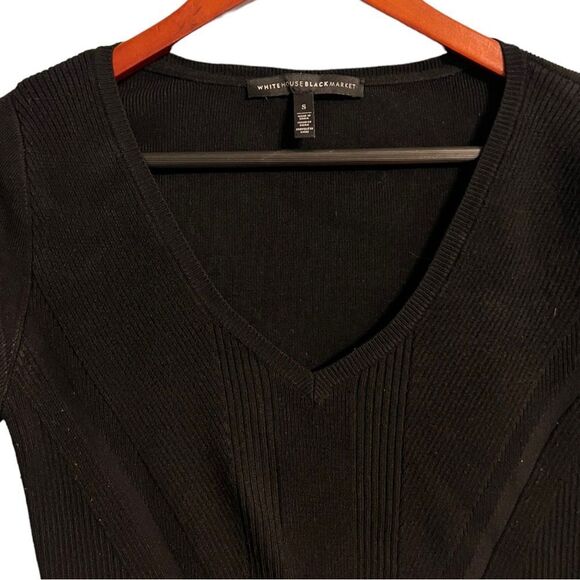 White House Black Market Ribbed Black V-neck Sweater Pullover Sz S - Picture 9 of 14